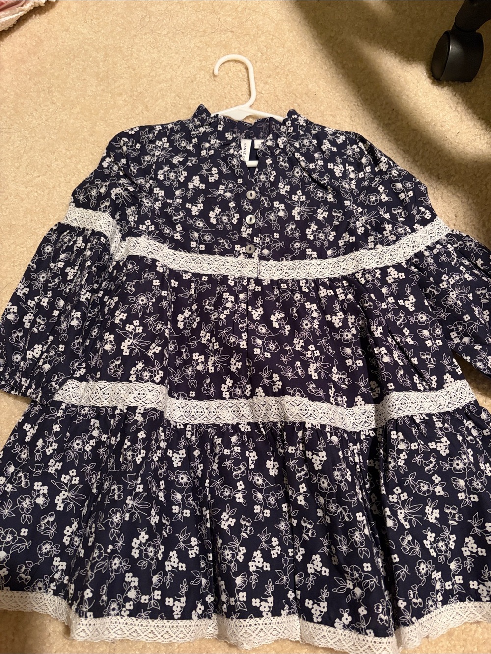 Janie and Jack Navy Floral Lace-Trim Tiered Top